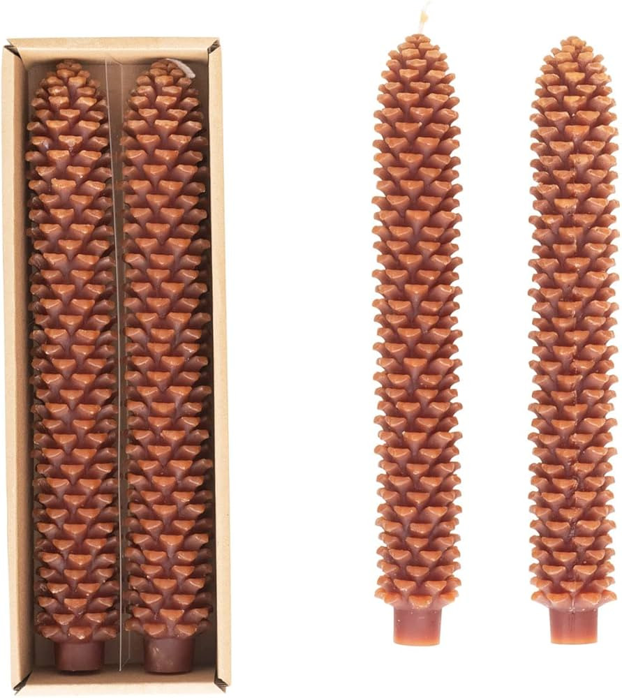 Creative Co-Op Unscented Pinecone Shaped Taper Candles, Brown, Boxed Set of 2 | Amazon (US)