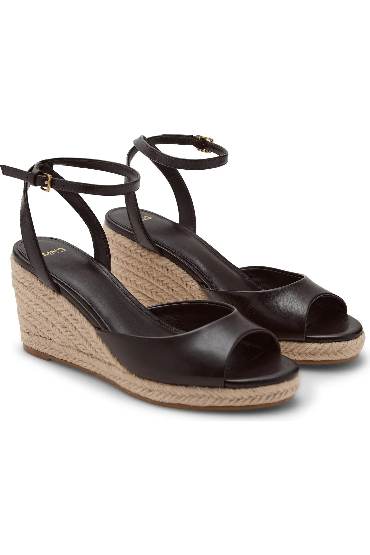 MANGO Ankle Strap Open Toe Wedge Espadrille in Chocolate at Nordstrom, Size 42 | Nordstrom