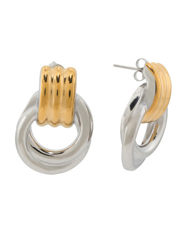 Two Tone Drop Hoop Earrings | TJ Maxx