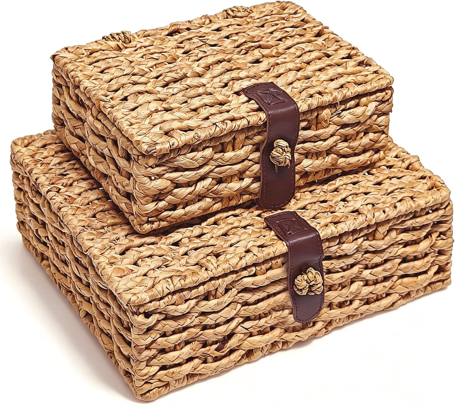 2 Pcs Woven Storage Basket with Lid, Seagrass Basket,Decorative Storage Box | Rectangular Woven Shelf Baskets Bins for Table Home Decor Organizer | Amazon (US)