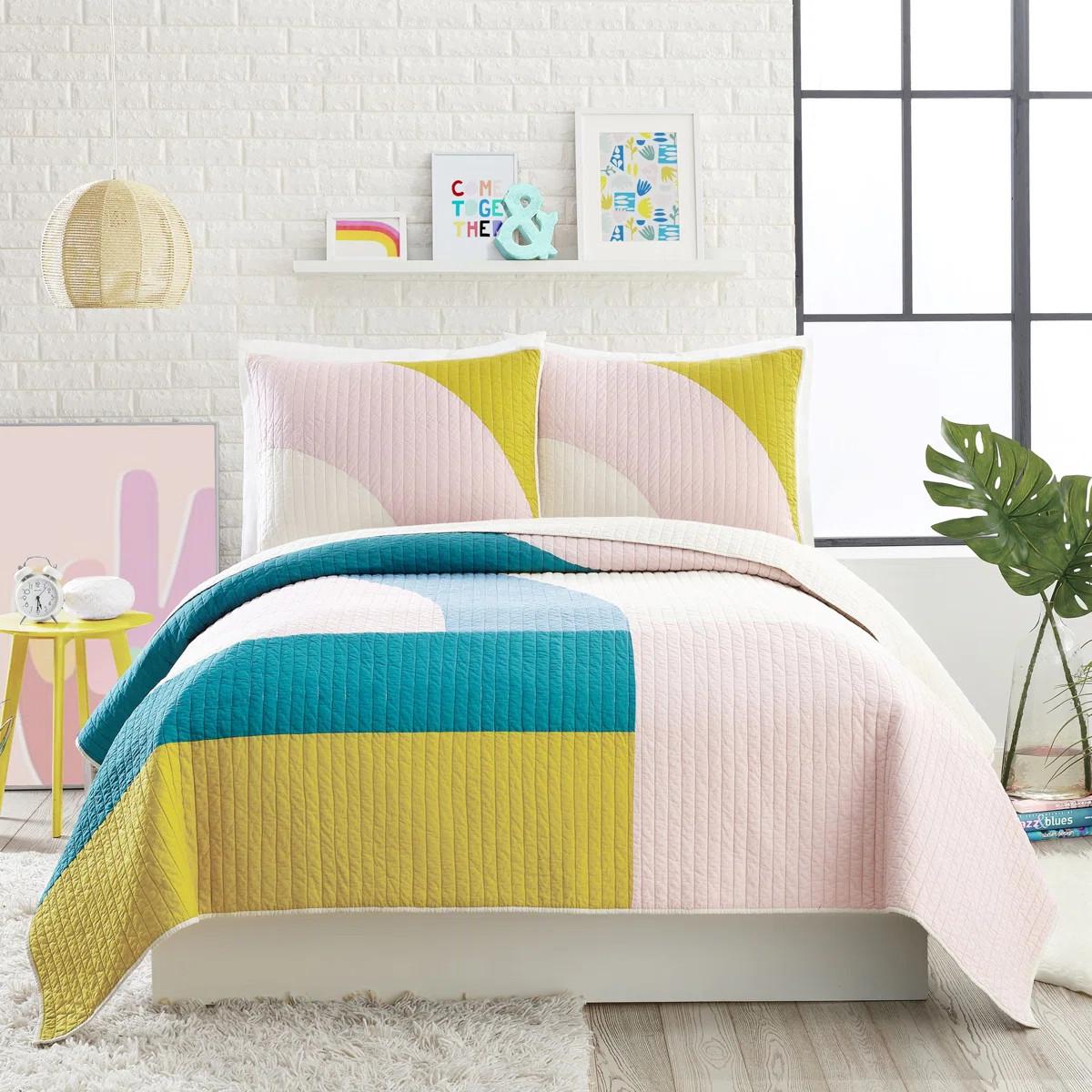 Mod Shapes Modern & Contemporary Cotton Geometric Shapes Quilt | Wayfair North America