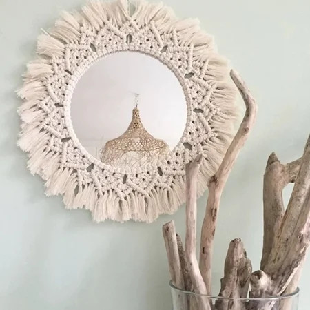 Macrame Mirror Handmade Tapestry Decoration Home Bedroom Decorative Wall Mirror | Walmart (US)