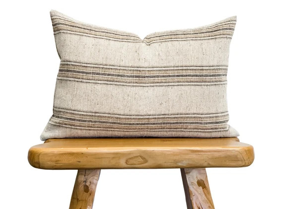 Designer Striped Handwoven Wool Pillow Cover Tan Brown | Etsy | Etsy (US)