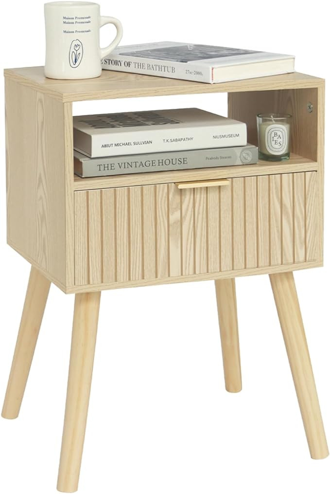 MaxSmeo Small Nightstand Wood Bedside Table with Drawer, Modern End Table for Bedroom and Small S... | Amazon (US)