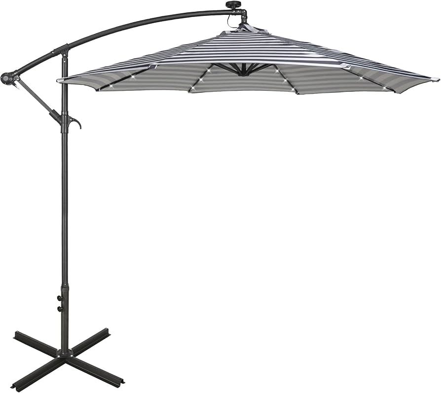 WO Home Furniture Patio LED Umbrella Set of 2 PCS 10ft Cantilever & Stand Kit (Black White Stripe... | Amazon (US)
