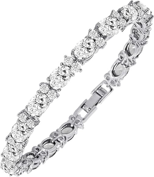 CZ Tennis Bracelet - Oval 7x5 CZ & Round 2.50mm White CZ - Silver over Brass - 7 Inch | Amazon (CA)