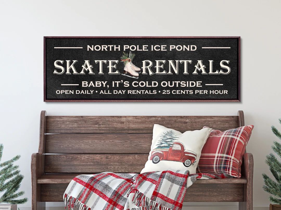 Christmas Sign, Skate Rentals Sign, Ice Skates Christmas Decor | Etsy (US)