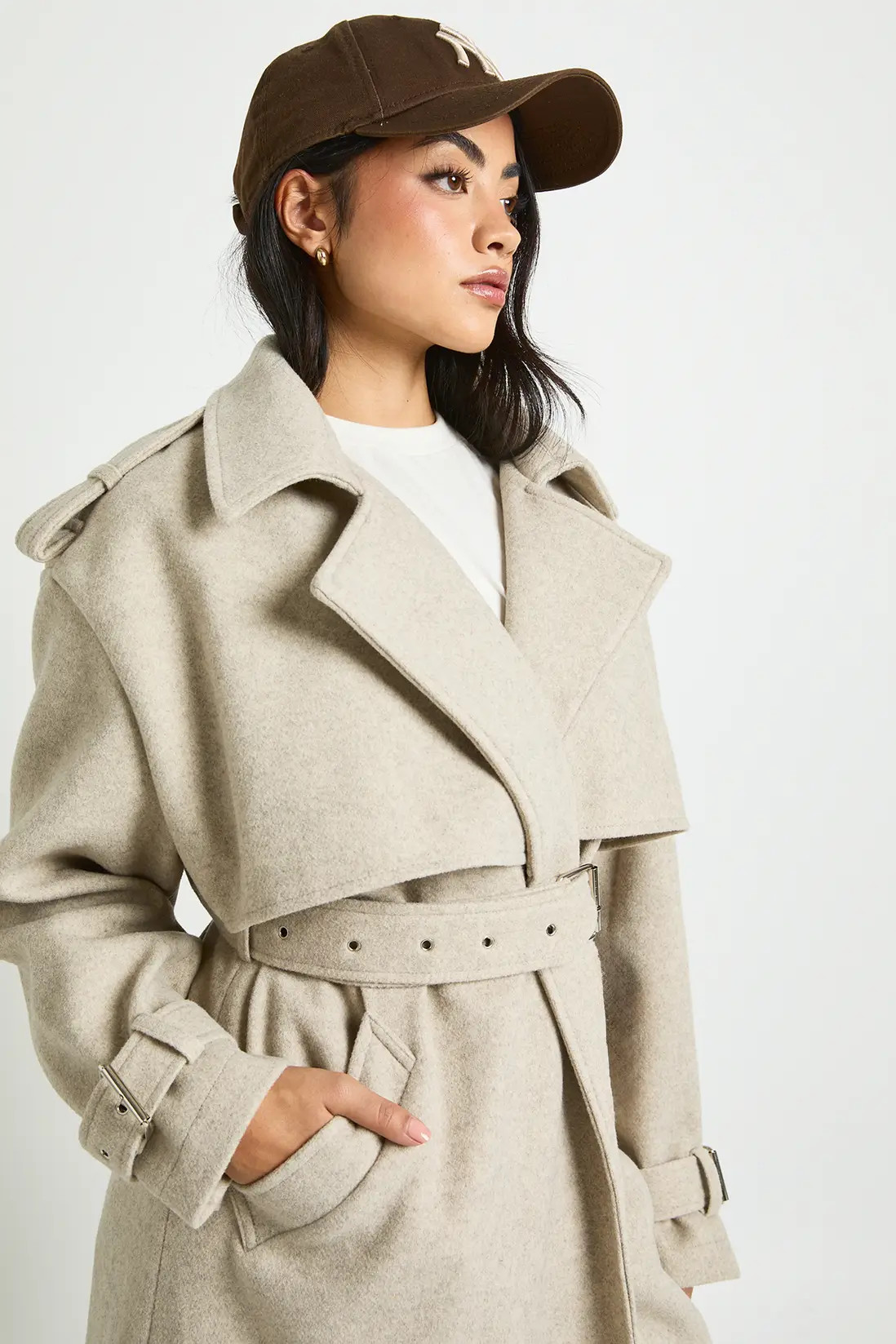 Oversized Belted Wool Look Trench Coat | boohoo (US & Canada)