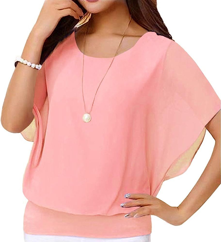 Women's Loose Casual Short Sleeve Chiffon Top T-Shirt Blouse | Amazon (US)