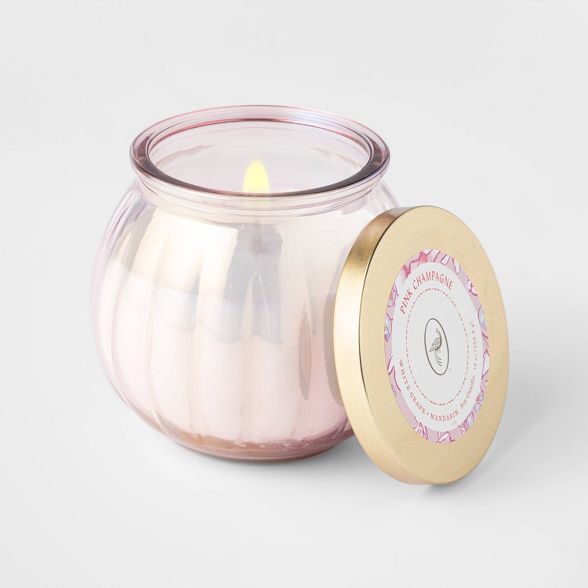 14oz Lidded Pink Depression Glass Jar Pink Champagne Candle - Opalhouse&#8482; | Target
