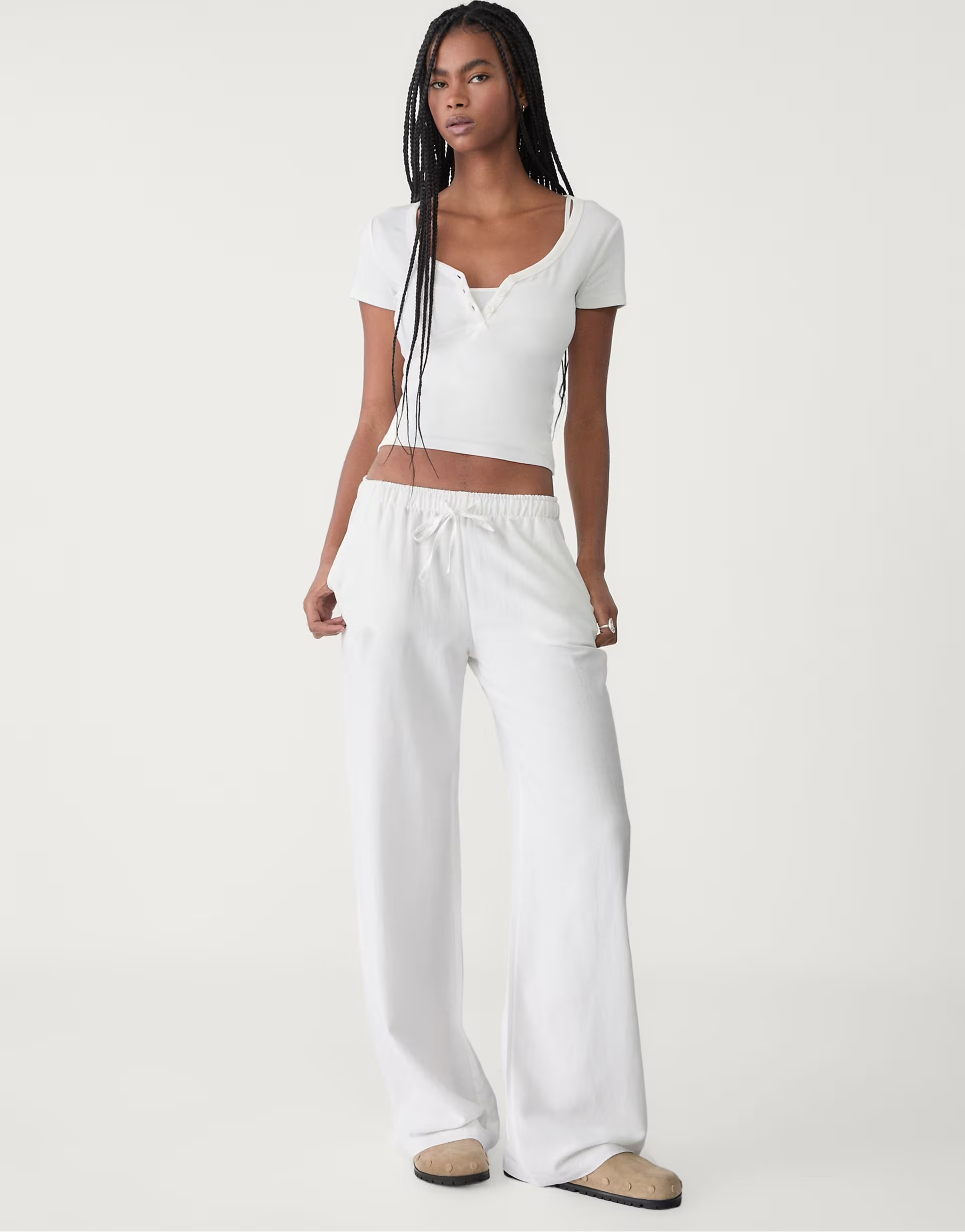 Stradivarius linen blend drawstring trousers in white | ASOS | ASOS (Global)