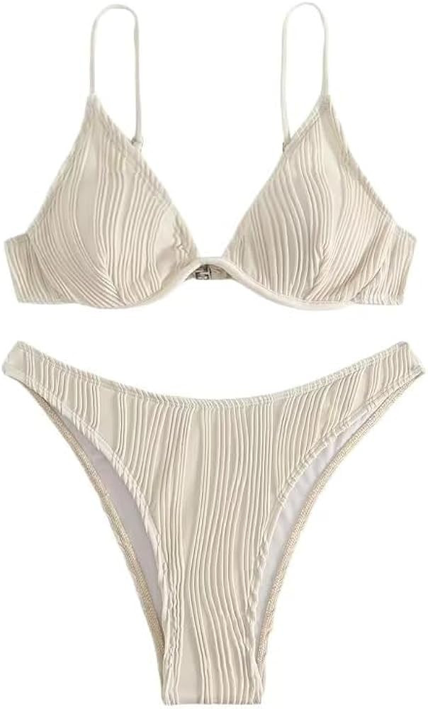 Amazon.com: Falainetee Women's Textured Cute Bathing Suit High Waisted Summer Swimsuit Bikini Set... | Amazon (US)