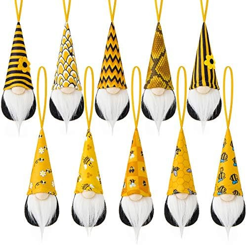 Bumble Bee Hanging Gnome Ornaments Set of 10, Handmade Swedish Honey Bee Elf World Bee Day Party ... | Amazon (US)