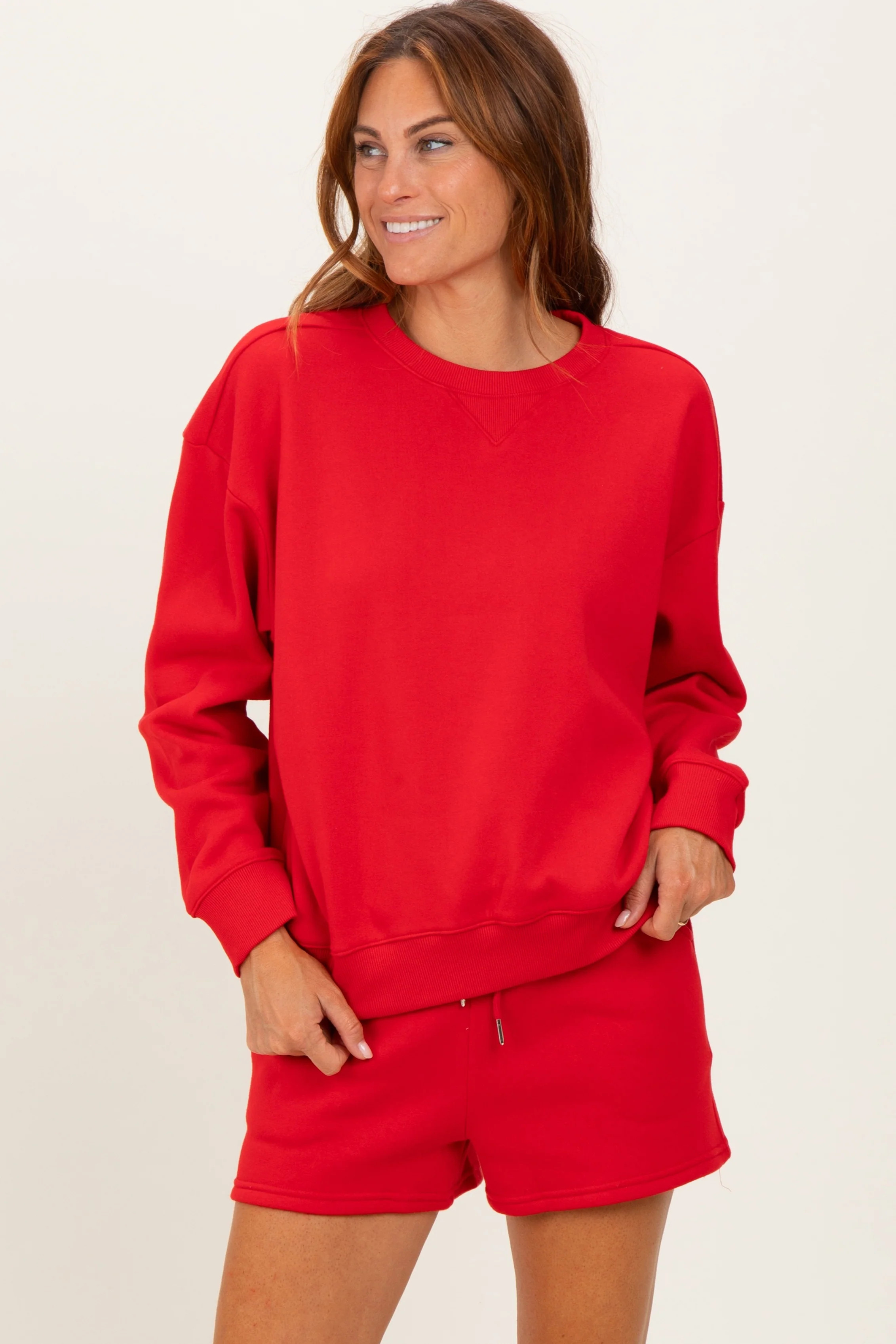 Red Fleece Sweatshirt Shorts Set | PinkBlush Maternity