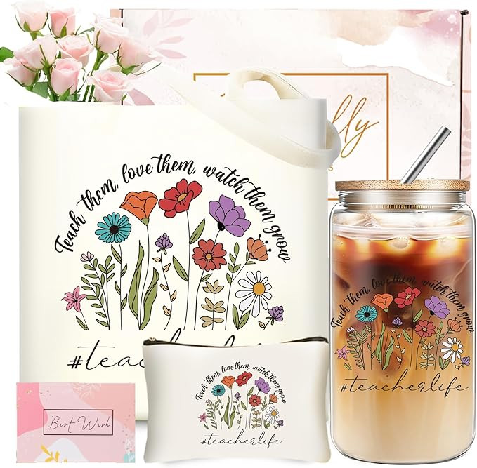 Best Teacher Appreciation Gifts for Women,Thank You Teacher Christmas Gifts set with Tote Bags an... | Amazon (US)
