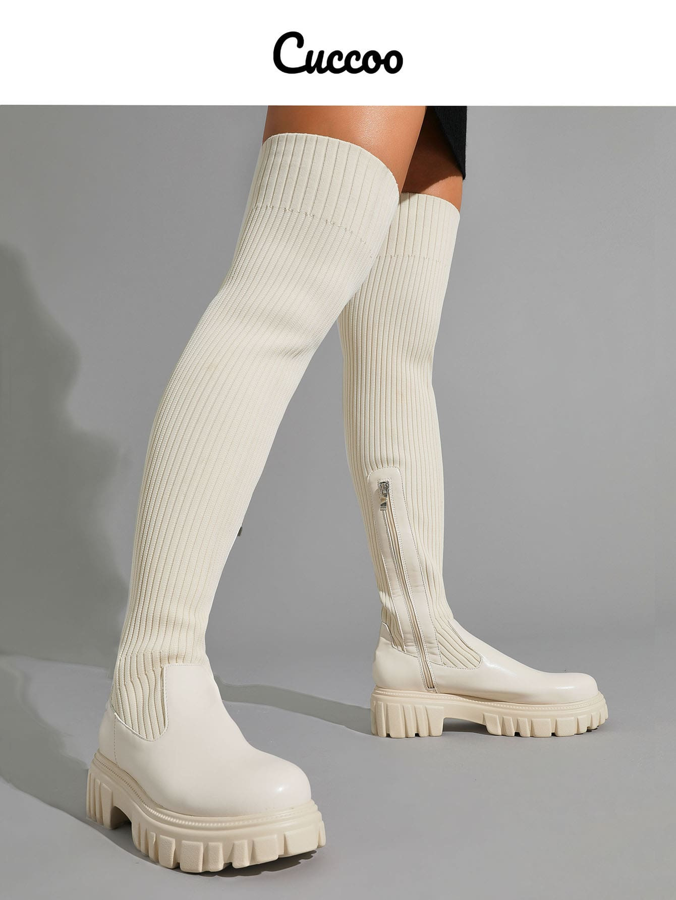 Cuccoo Minimalist Panel Design Over Knee Sock Boots | SHEIN