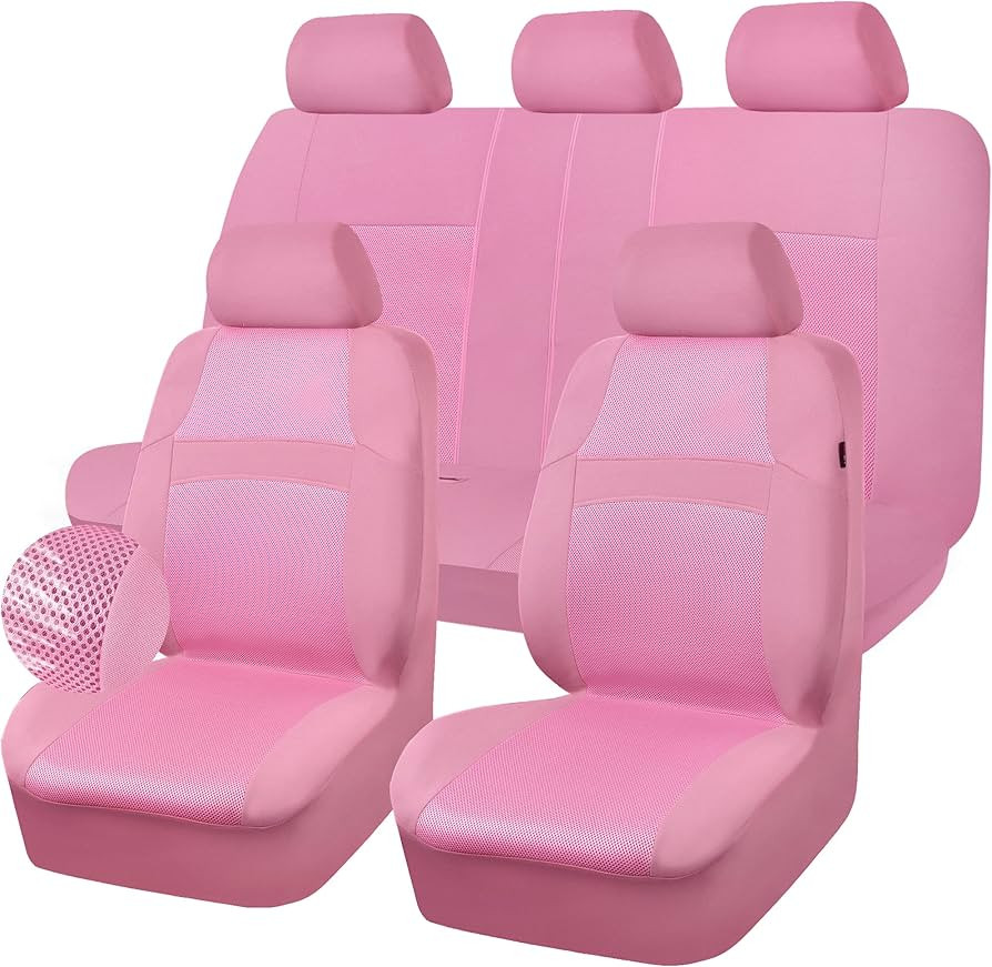 CAR PASS Pink Car Seat Cover Full Sets, Air Breath in Summer Mesh Seat Cover 5mm Sponge Airbag Co... | Amazon (US)