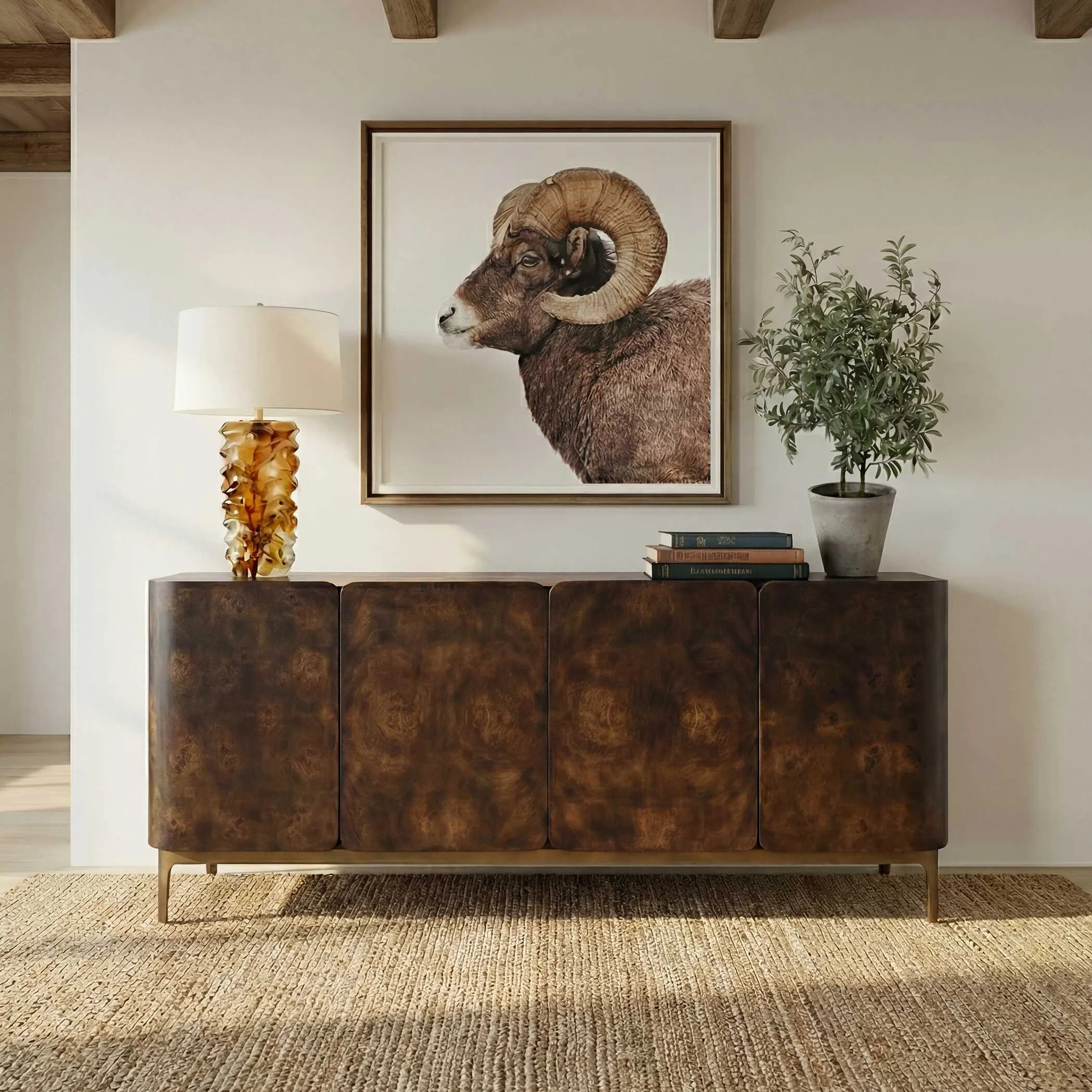 Melbourne Mappa Burl 4 Door Cabinet | Wayfair North America