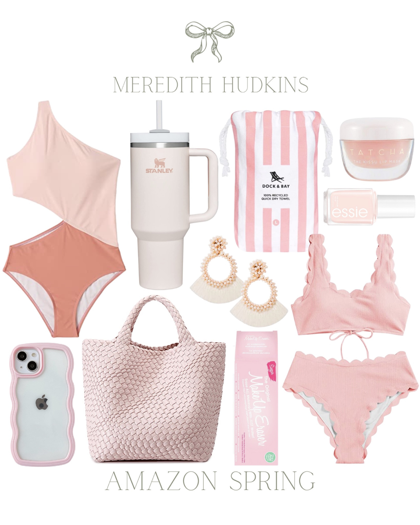 Spring fashion, swimwear, women’s swimsuit, two piece swimsuit, pink swimsuit, cut out swimsuit, Stanley cup, iPhone case, pink woven tote, beach bag, docking bay quick dry beach towels, Pink Essie nail polish, make up eraser, lip mask scrub, Amazon, summer essentials, 

#LTKunder50 #LTKswim #LTKsalealert