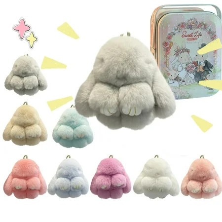 Bunny Lulu keychain with tin handmade soft and cute rabbit pompom pendant suitable for girls and women Sky Blue | Walmart (US)