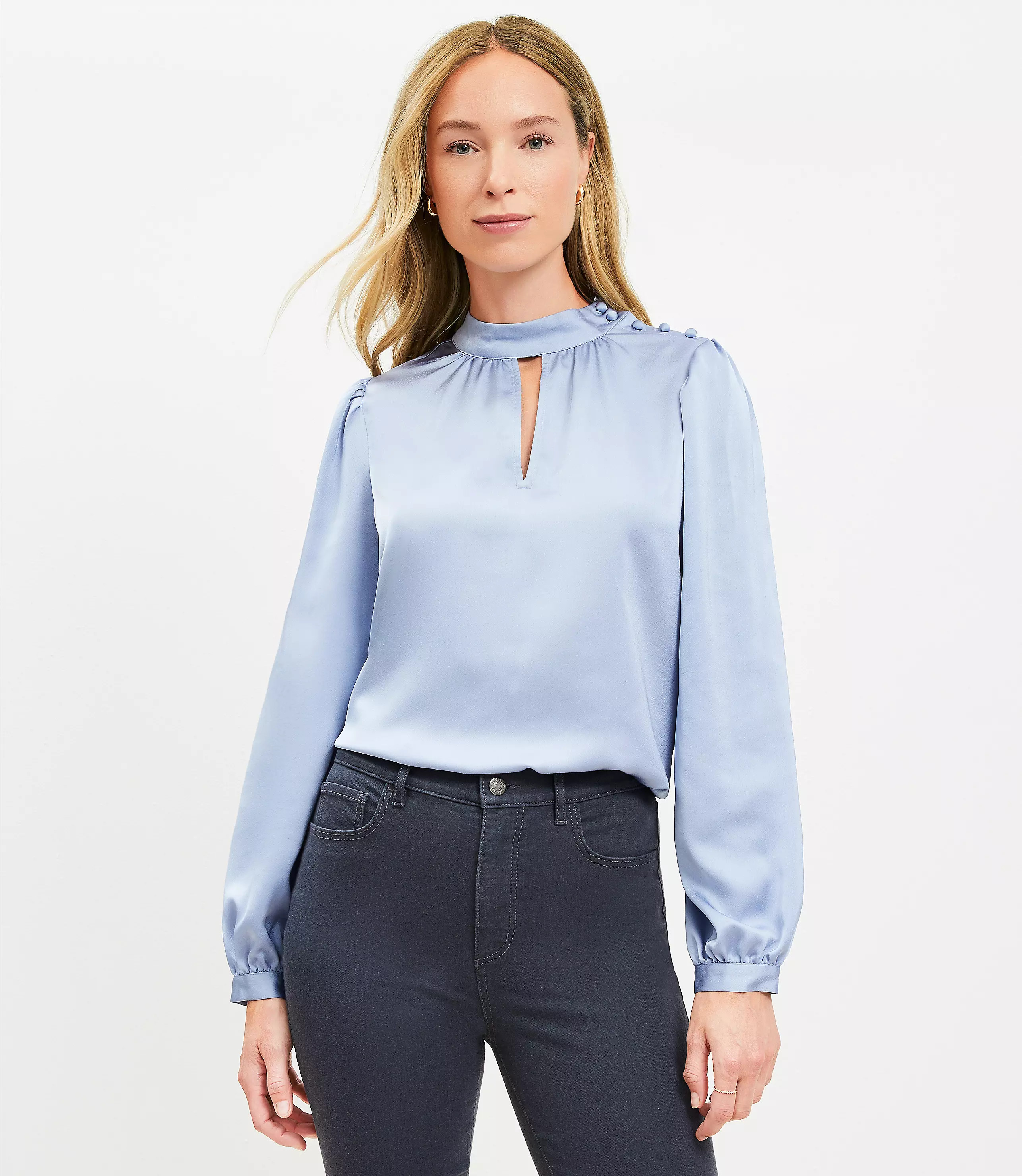 Satin Mock Neck Blouse | LOFT
