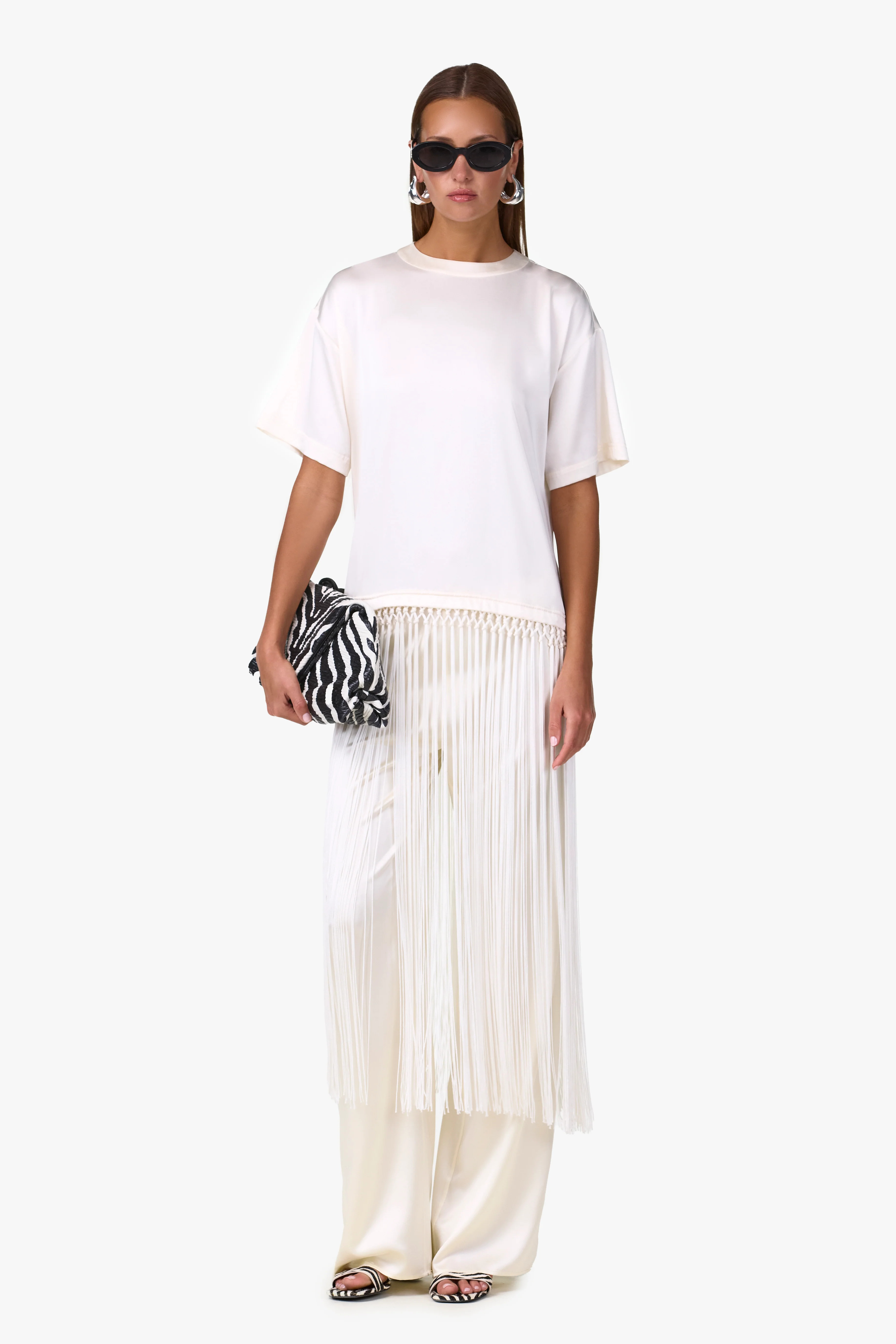 Silk Fringe Tee (Cream) | SAME