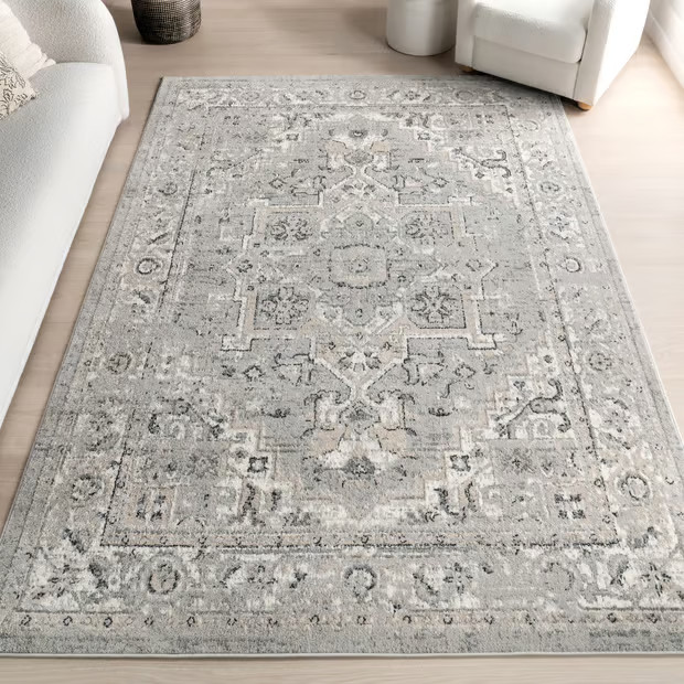Light Gray Vintage Medallion Area Rug | Rugs USA