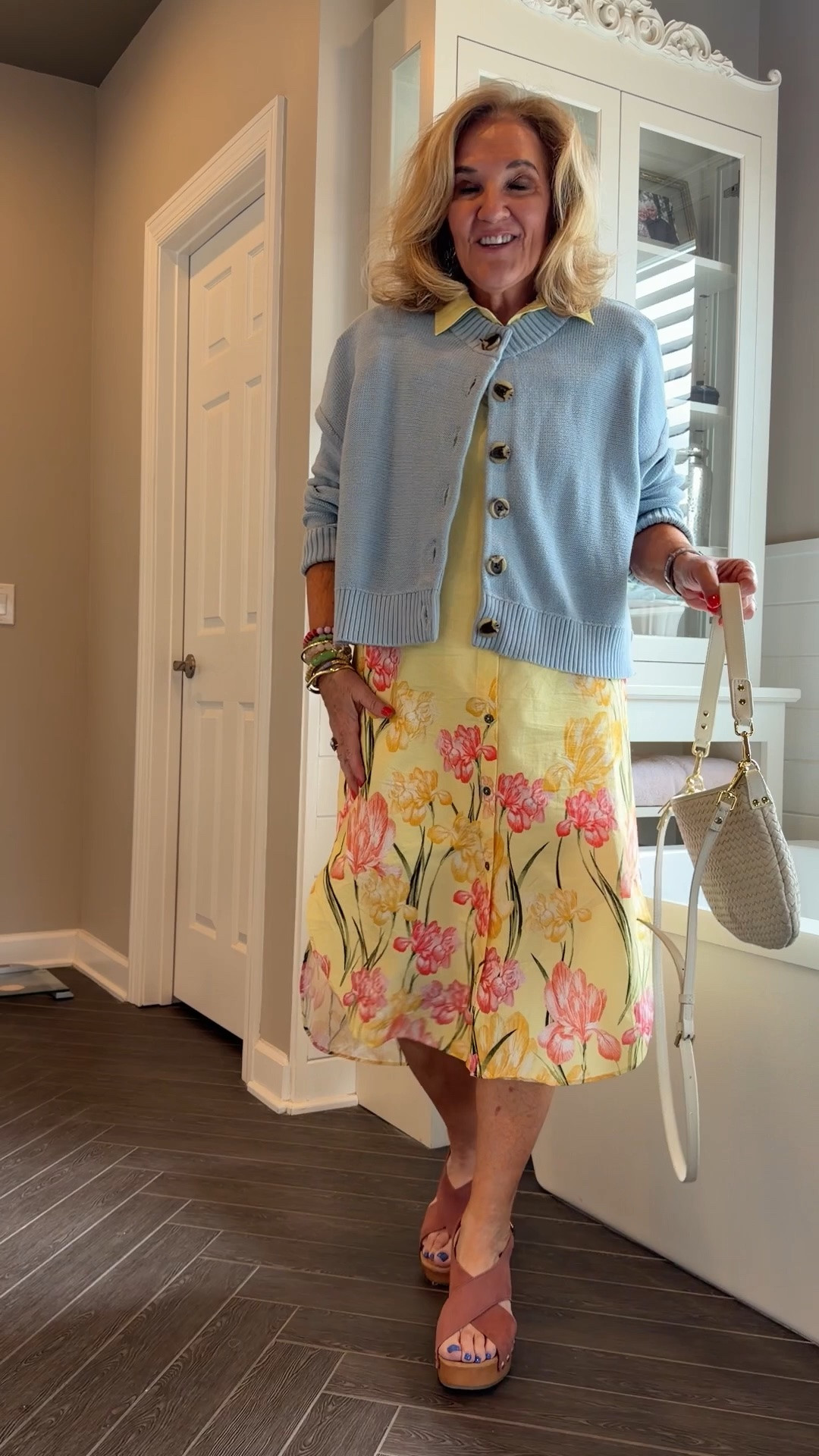 I love this dress. It’s easy casual or elevated. Wearing a small reg 
Blue cotton sweater is a relaxed fit size medium 
Clogs are walmart
20% off bracelet stack code NANETTE20

#LTKOver40 #LTKSeasonal #LTKPetite

#LTKOver40 #LTKSaleAlert #LTKootd