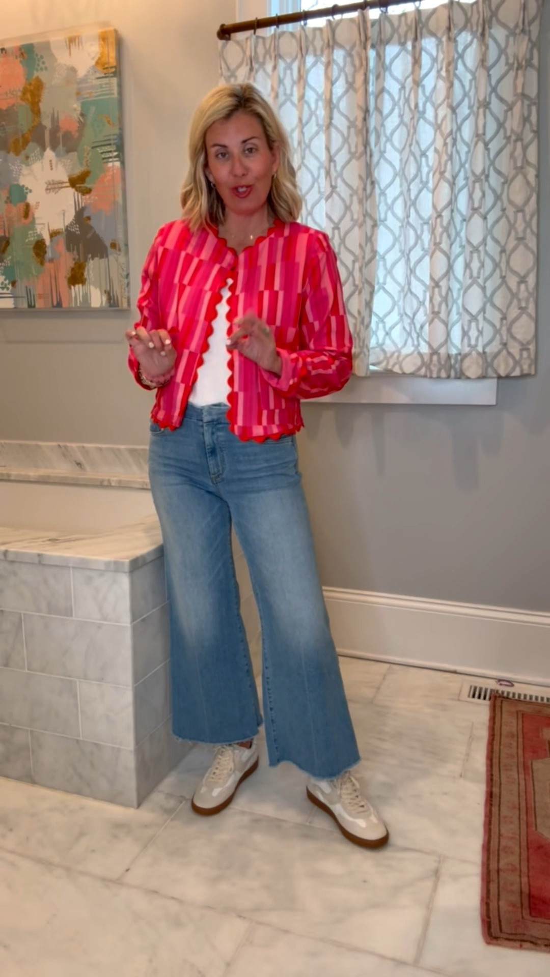 This jacket is such a yes!! Love the ric-rac trim on this. Such a statement piece!
Jacket - small
Tee - cs
Jeans - 26P
Shoes - 8 

#LTKmomlife #LTKOver40 #LTKgrwm