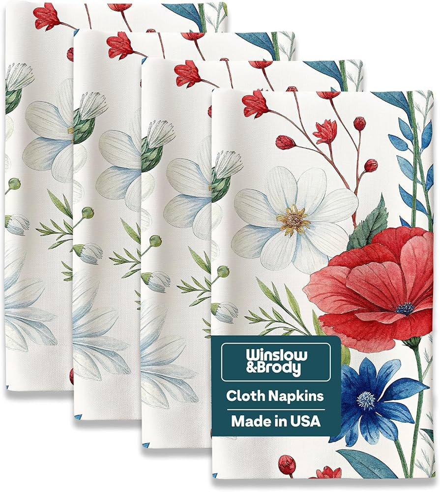 Fourth of July Cloth Napkins | Red White and Blue | Spring Floral Napkins | Patriotic Table Decor... | Amazon (US)
