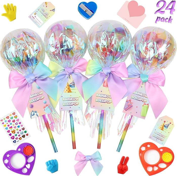 24 Pack Giant Rainbow Stationery Set Party Favors & Goodie Bags for Kids, Return Gifts for Birthd... | Amazon (US)