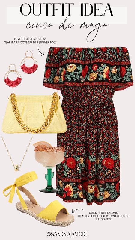 Cinco de mayo outfit idea | Amazon finds | Amazon fashion | floral off the shoulder dress | Target finds | Target yellow straw handbag | yellow lace up sandals | what to wear for cinco de mayo 


#LTKstyletip #LTKSeasonal #LTKfindsunder100
