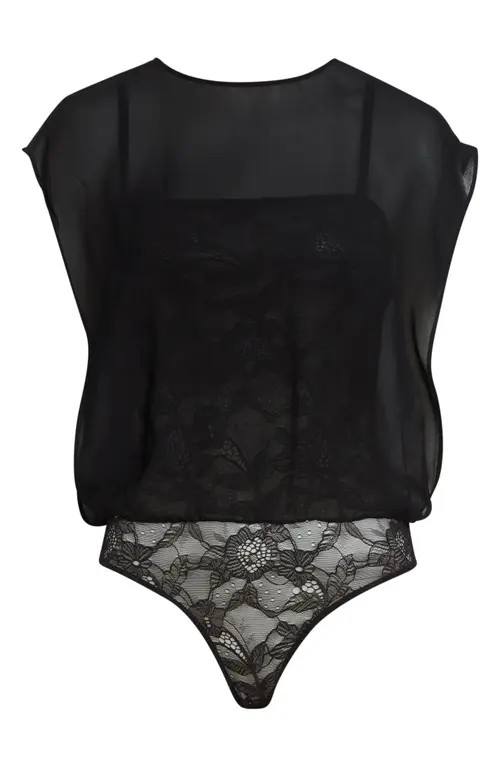 Alaïa Georgette Overlay Lace Bodysuit in Noir Alaia at Nordstrom, Size 10 Us | Nordstrom