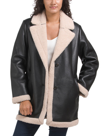 Faux Leather Sherpa Coat | TJ Maxx