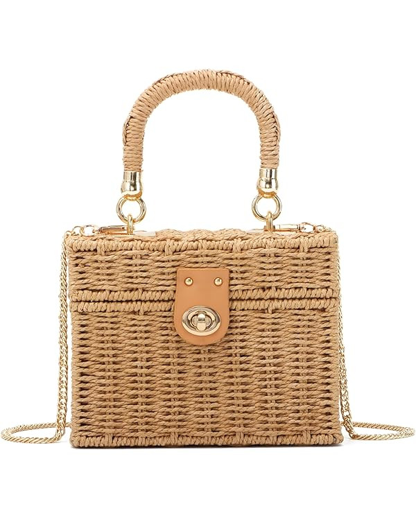 KUANG! Handwoven Rattan Bag for Women Woven Straw Square Crossbody Bag Vintage Basket Purse Beach... | Amazon (US)