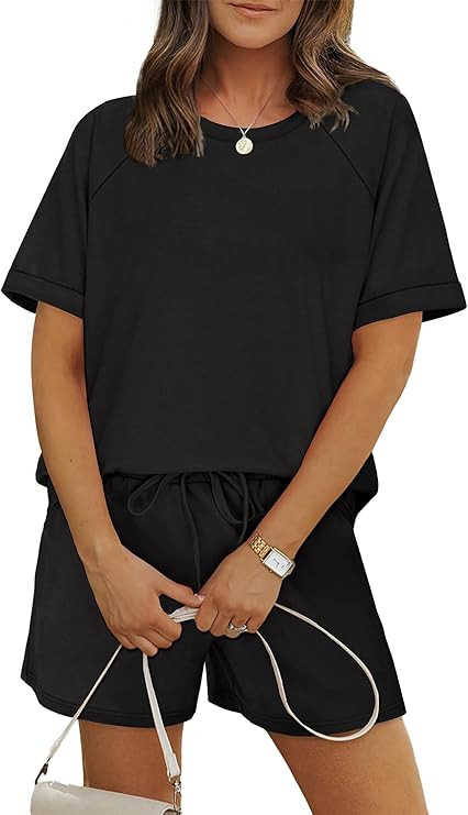 WIHOLL Two Piece Short Sets for Women Casual Summer Outfits Short Sleeve Crew Neck Lounge Matchin... | Amazon (US)