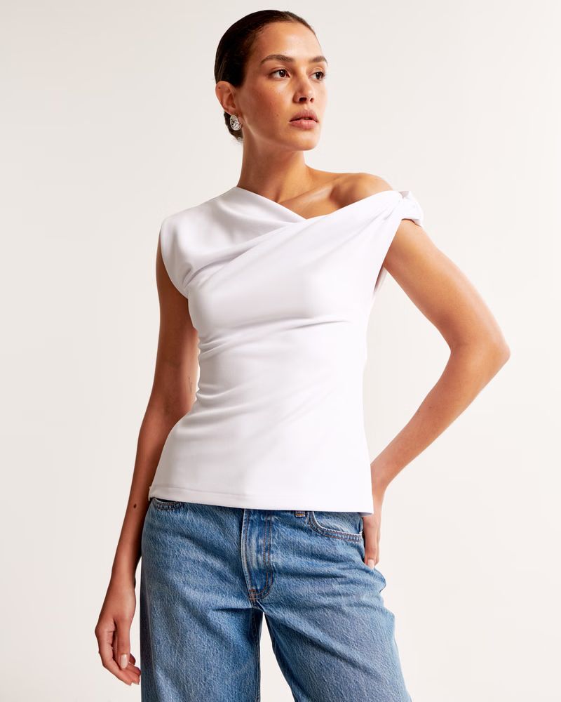 Women's Asymmetrical Jersey Crepe Draped Top | Women's New Arrivals | Abercrombie.com | Abercrombie & Fitch (US)