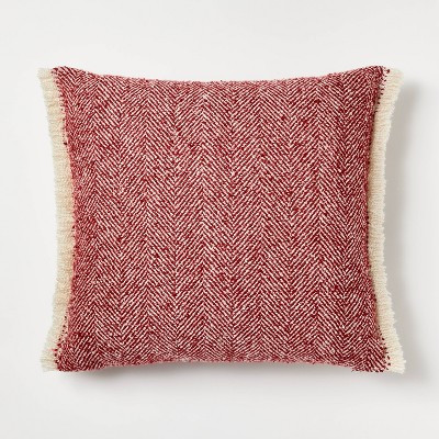 Herringbone with Frayed Edges Square Throw Pillow Red/Cream - Threshold™ designed with Studio McGee: Indoor Acrylic, Zipper Closure | Target