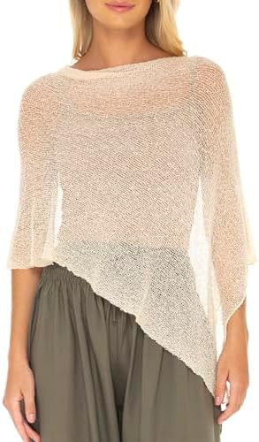 SHU-SHI Womens Sheer Knit Poncho Shrug Lightweight Cover Up One Size Fits Most | Amazon (US)