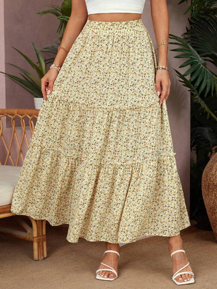 SHEIN VCAY Vacation Style Casual Long Floral Skirt4.87(500+) | SHEIN