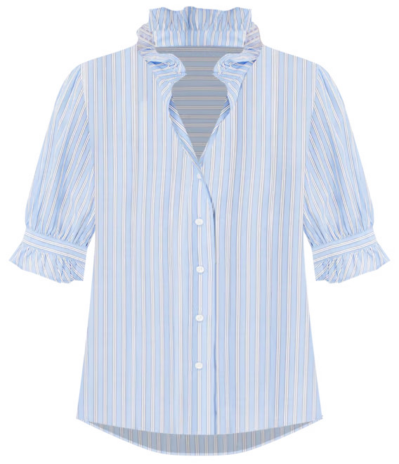 Stripe Ruffle Button Top | Ann Taylor (US)