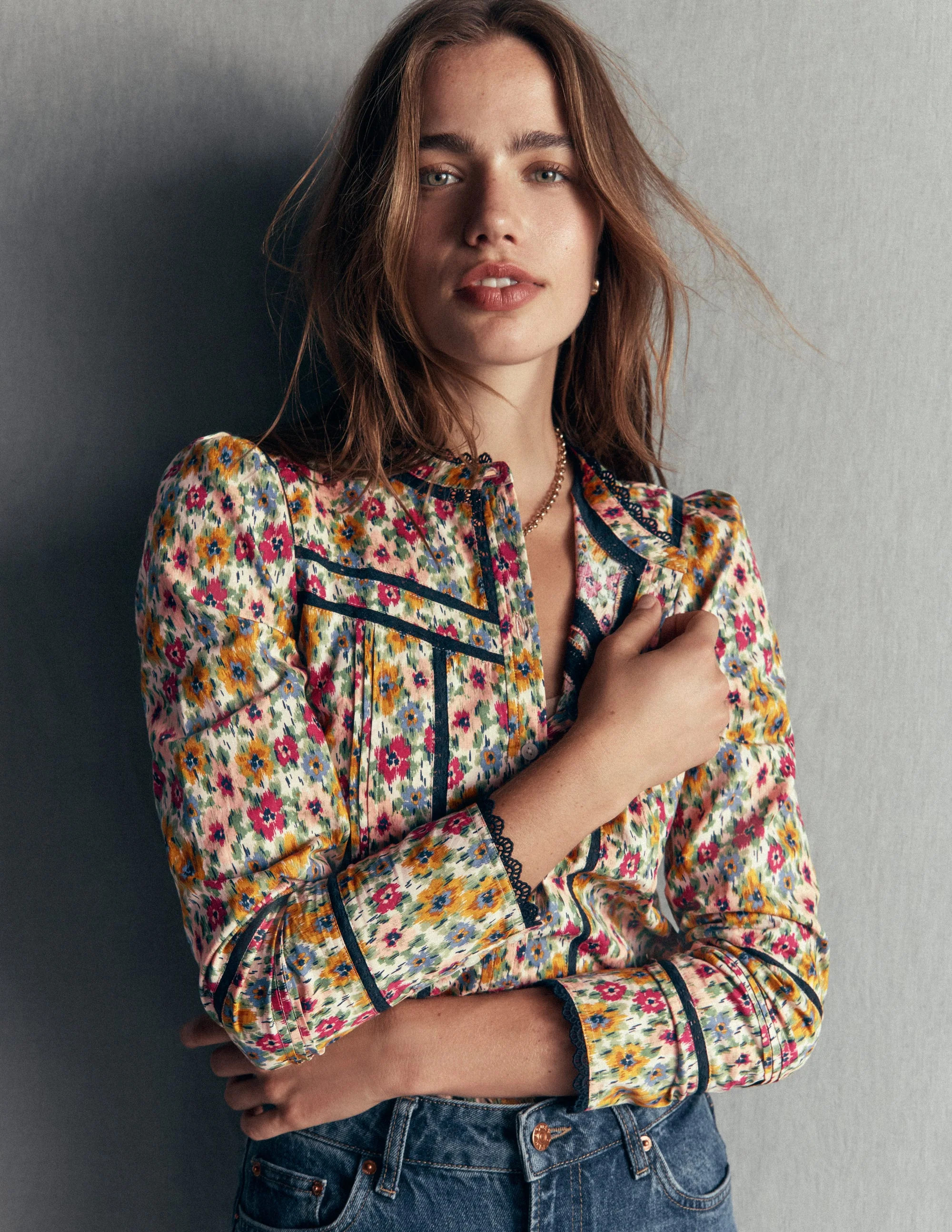 Carmen Lace Trim Cotton Top-Multi, Flecked Garden | Boden (US)