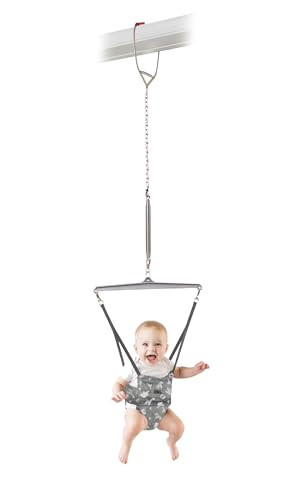 Jolly Jumper Iconic (Grey Safari), Doorway Baby Jumper, Indoor Exercise Saddle Seat, Adjustable Height, for Infants up to 28lbs, Black, No Stand Required | Amazon (US)