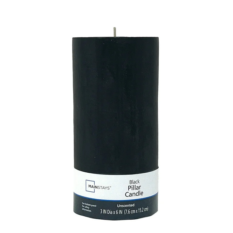 Mainstays Single Wick 3" x 6" Pillar Candle, Unscented, Black | Walmart (US)