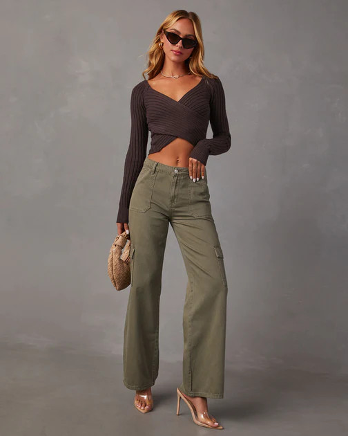 VICI Urban High Rise Cargo Jeans - Olive Wash | VICI