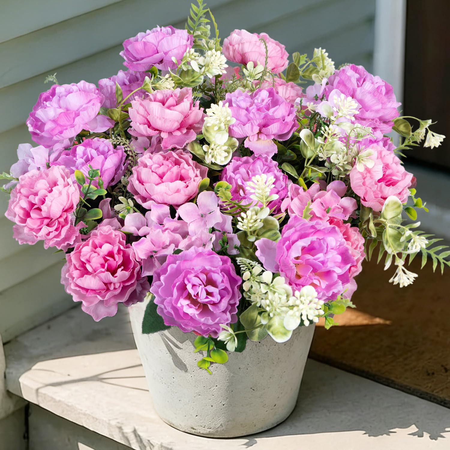 6 Bundles Peonies Artificial Flowers for Outdoors UV Resistant Faux Peony with Hydrangea Fake Flo... | Amazon (US)