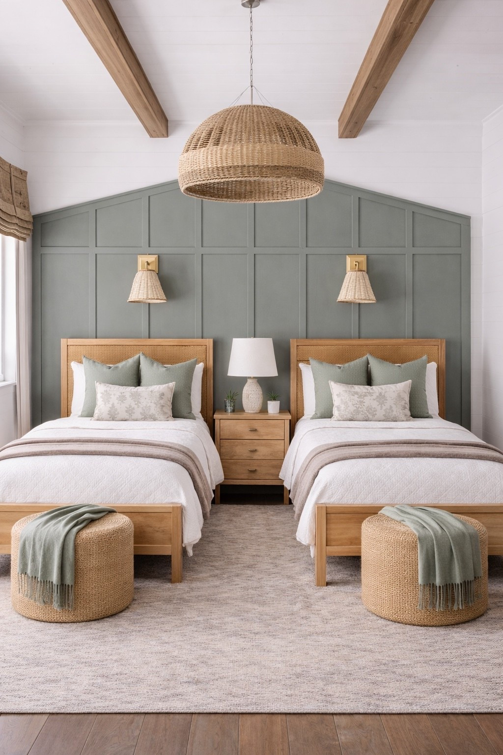 Tranquil shared bedroom with a neutral and sage color pallet. 
￼
Shared bedroom, bedroom inspiration, interior design, home decor ￼

#LTKHome