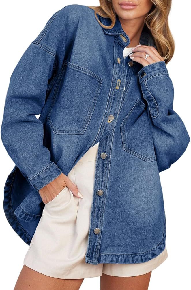 Astylish Women Jean Shirt Long Sleeve Button Down Chambray Denim Light Jackets | Amazon (US)