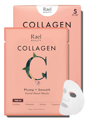 Rael Face Mask Skin Care, Collagen Face Masks - Bamboo Facial Sheet Mask, Korean Skincare, with Collagen Essence and Fruit Extracts, Nourishing and Moisturizing, All Skin Types (Collagen, 5 Sheets) | Amazon (US)