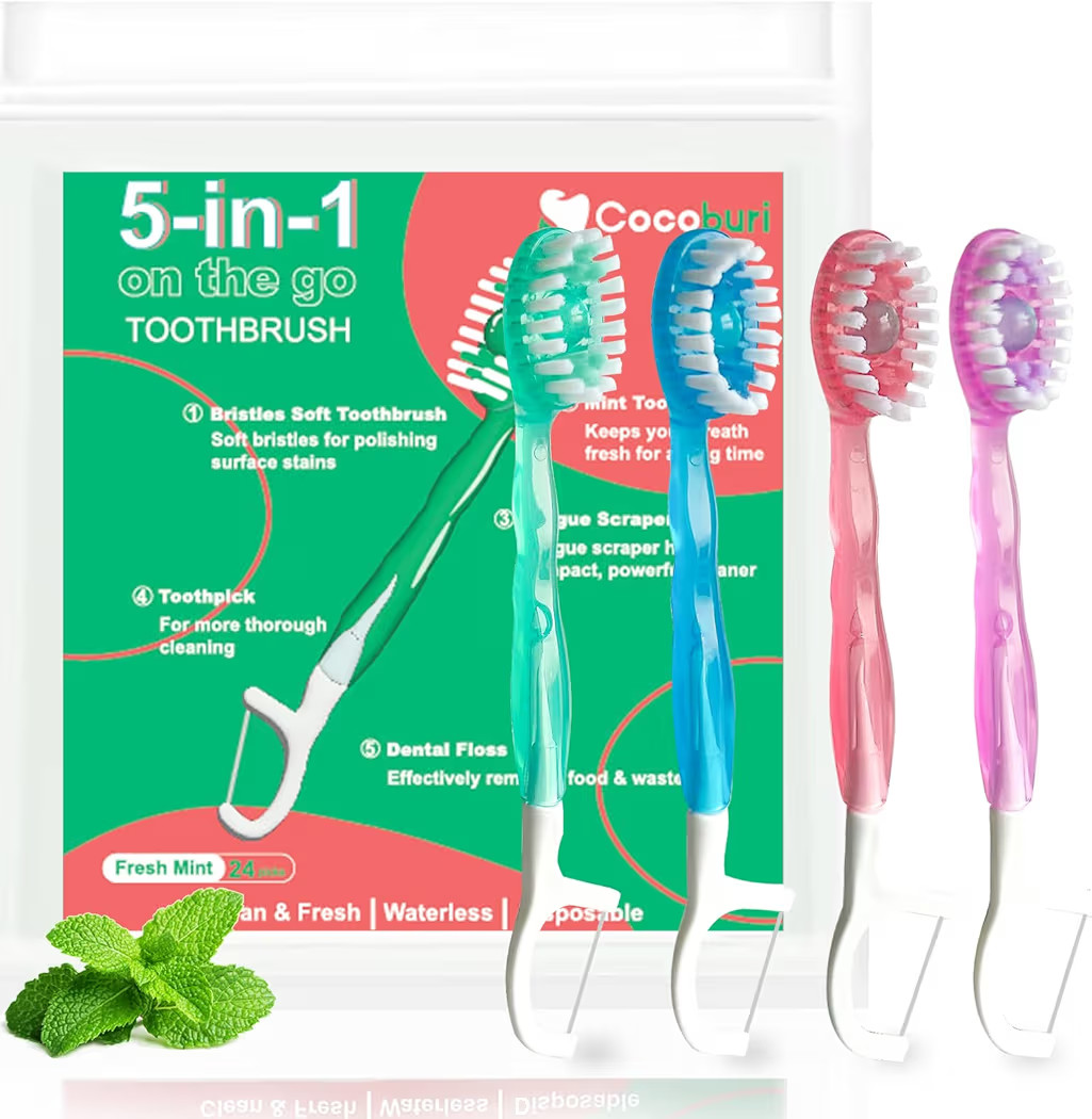 5 in 1 Disposable mini Toothbrushes on The go Toothbrush Portable Travel Toothbrush（Toothpaste ... | Amazon (US)